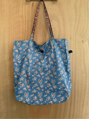 Gap Reversible Floral Tote Bag, Cottage Calico Cotton Blue Pink, Vintage Y2K